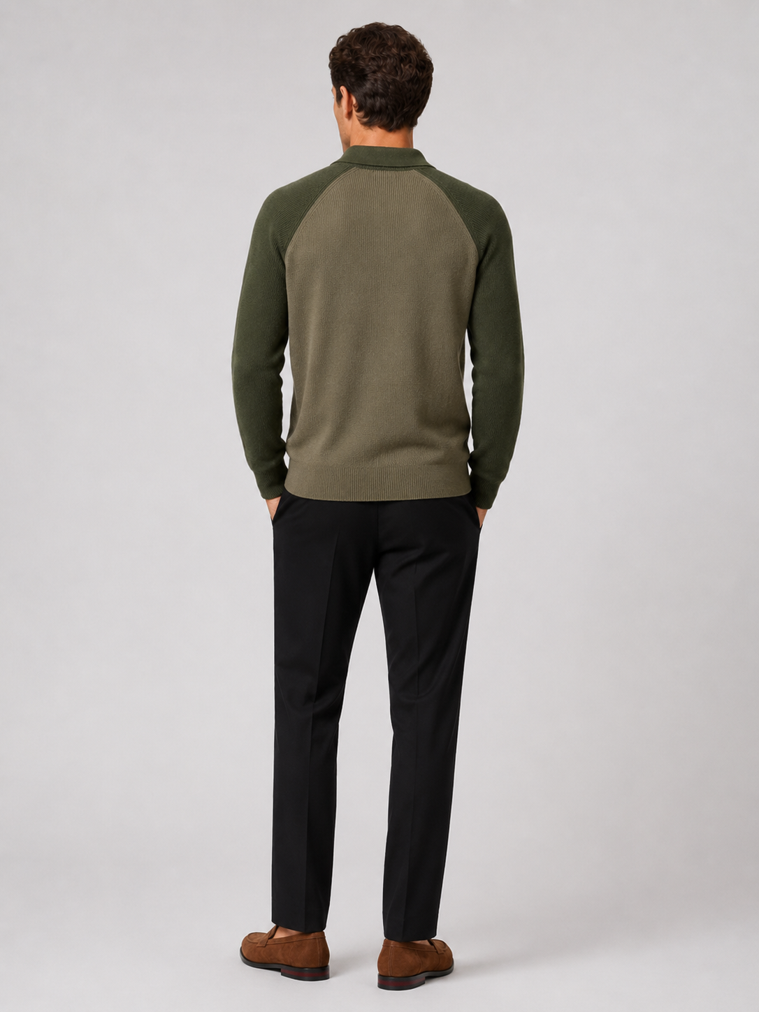 Men's quarter zip polo sweater – Green back view – Edward & Lawsen