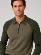 Men's quarter zip polo sweater – Green detail view – Edward & Lawsen