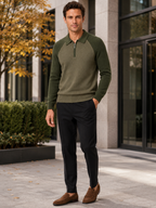 Men's quarter zip polo sweater – Green lifestyle view – Edward & Lawsen