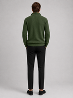 Men's ribbed stand collar quarter-zip sweater – Green back view – Edward & Lawsen