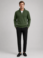 Men's ribbed stand collar quarter-zip sweater – Green full view – Edward & Lawsen