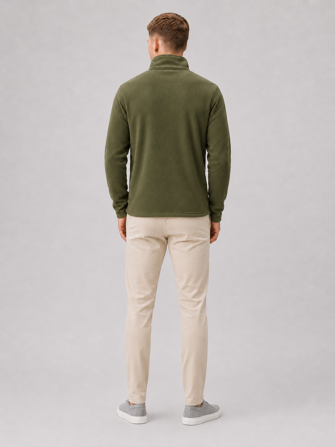 Men's fleece quarter-zip sweater – Green back view – Edward & Lawsen