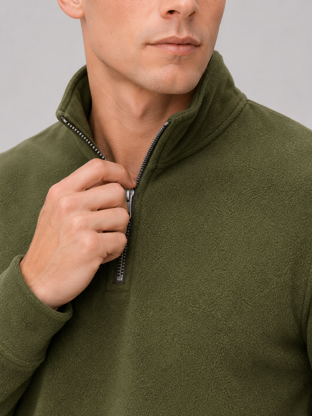 Men's fleece quarter-zip sweater – Green detail view – Edward & Lawsen