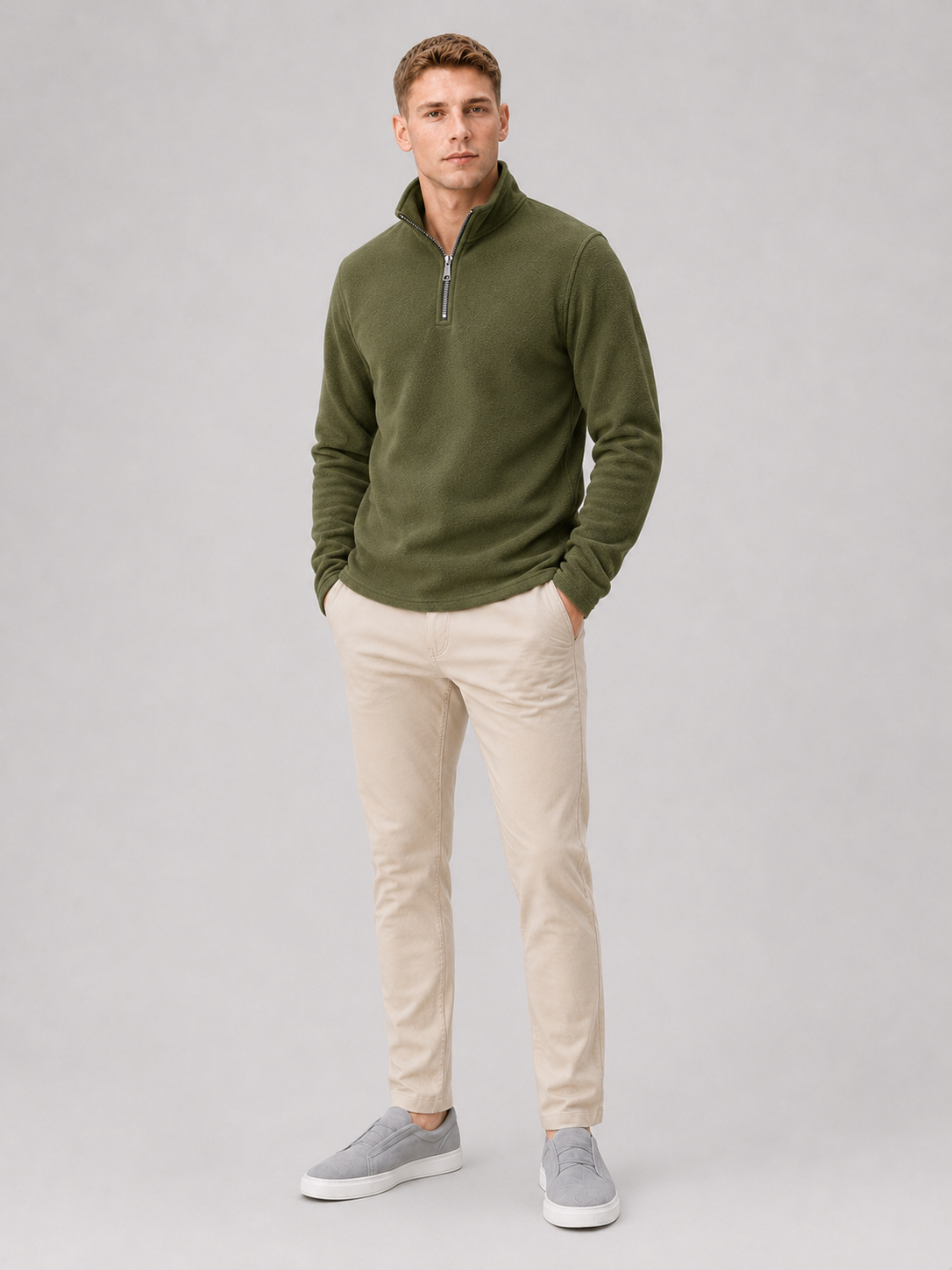 Men's fleece quarter-zip sweater – Green full view – Edward & Lawsen