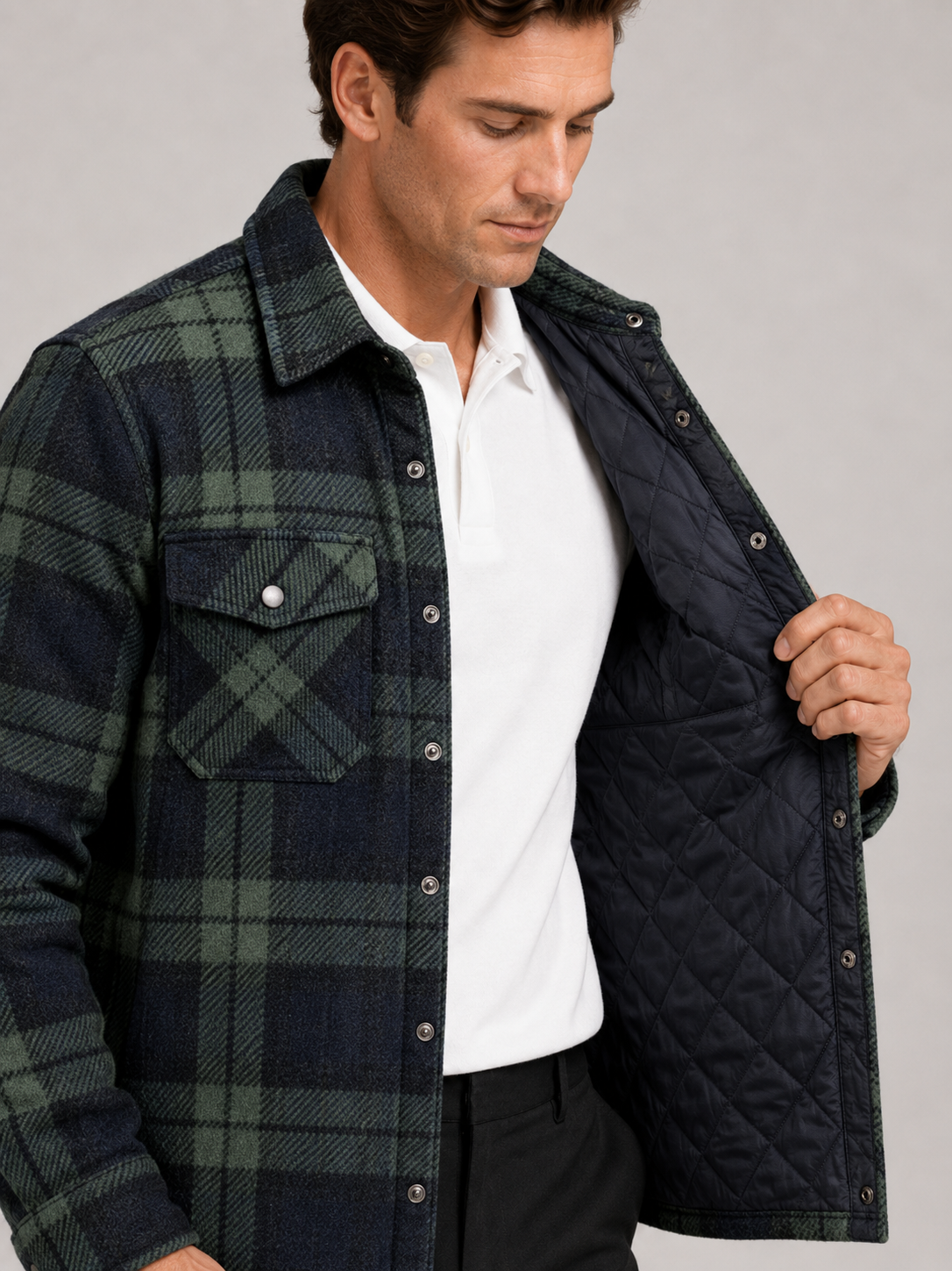 Men's quilted jacket – Green detail view – Edward & Lawsen