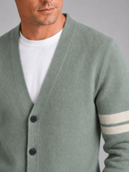 Men's striped color block cardigan – Green detail view – Edward & Lawsen