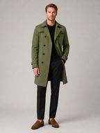 Men's windproof knee-length trench coat – Green full view – Edward & Lawsen