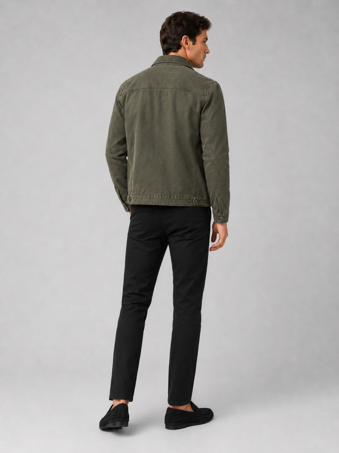 Men's washed cotton fall jacket – Green back view – Edward & Lawsen