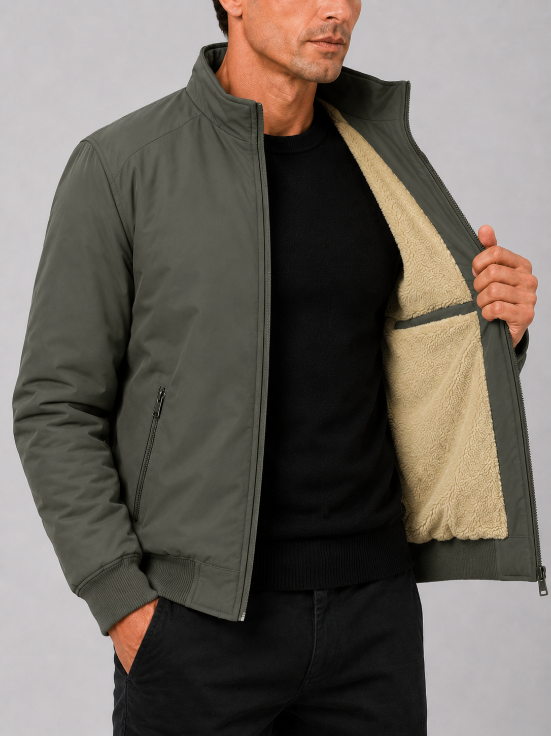 Men's winter jacket – Green detail view – Edward & Lawsen