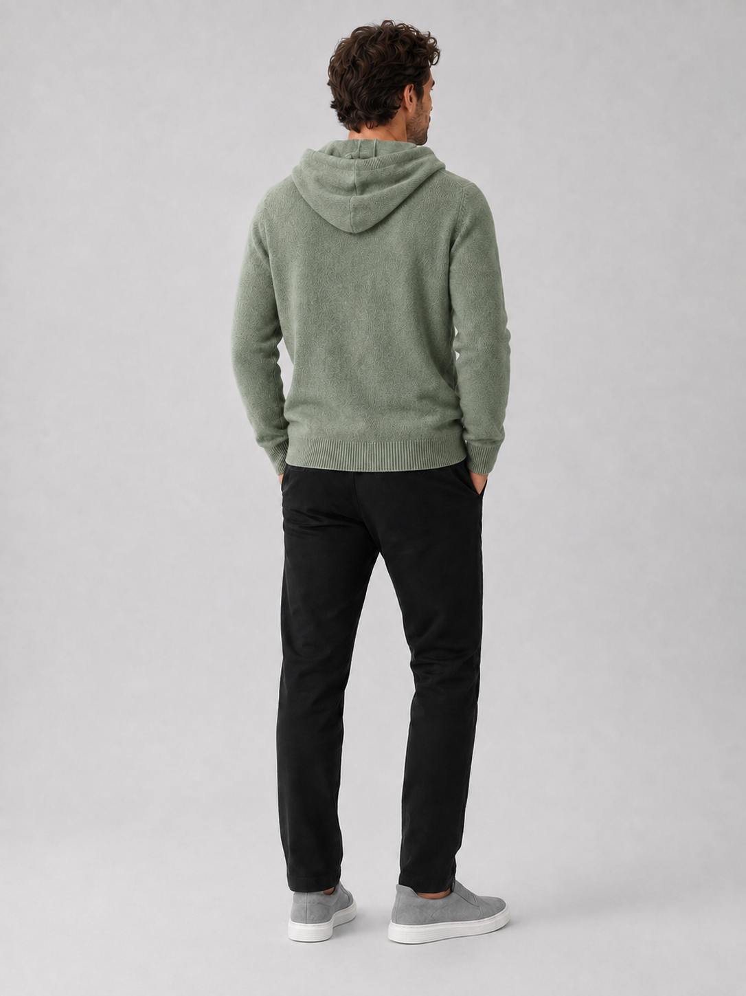 Men's wool hoodie sweater – Green back view – Edward & Lawsen