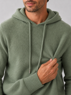 Men's wool hoodie sweater – Green detail view – Edward & Lawsen