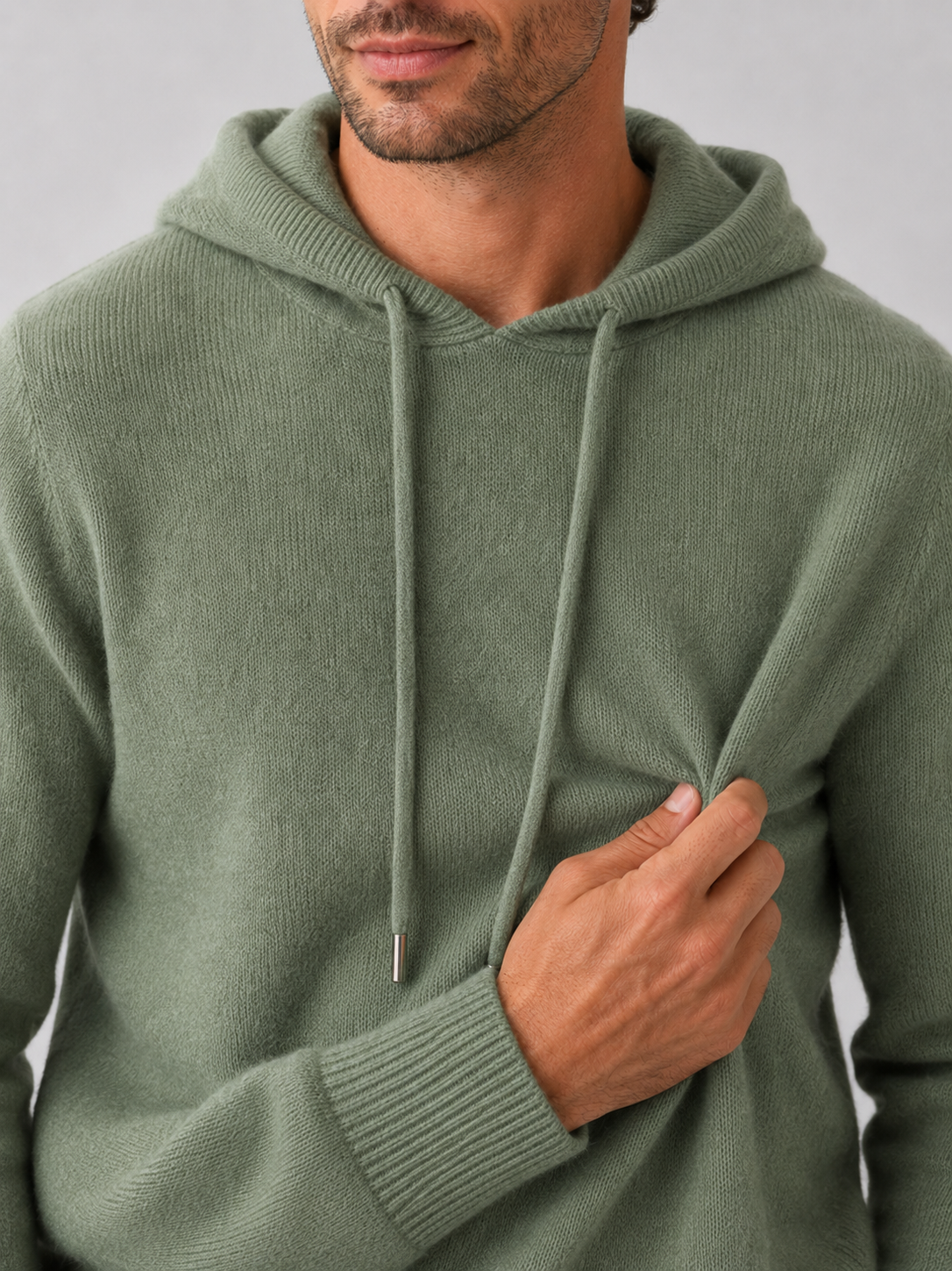 Men's wool hoodie sweater – Green detail view – Edward & Lawsen