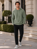Men's wool hoodie sweater – Green lifestyle view – Edward & Lawsen