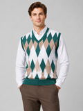 Men's argyle sweater vest – Green front view – Edward & Lawsen