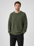 Men's crew neck sweater – Green front view – Edward & Lawsen