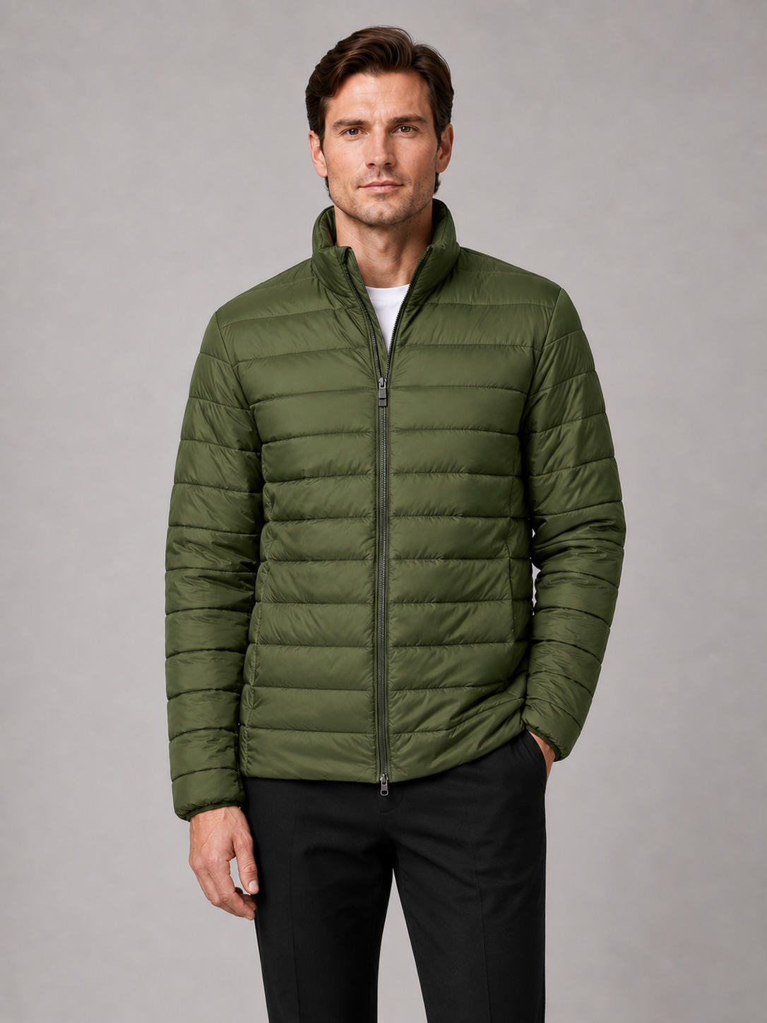 Men's puffer jacket – Green front view – Edward & Lawsen