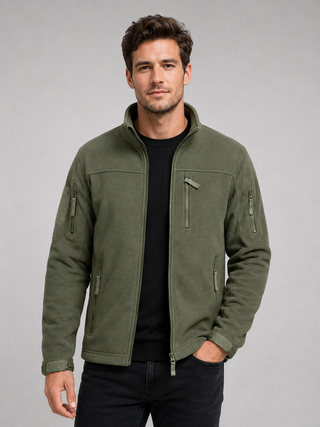 Men's fleece jacket – Green front view – Edward & Lawsen