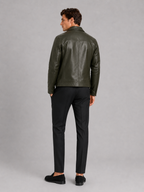Men's leather flight jacket – Green back view – Edward & Lawsen