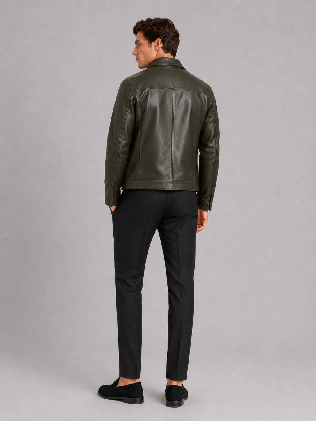 Men's leather flight jacket – Green back view – Edward & Lawsen