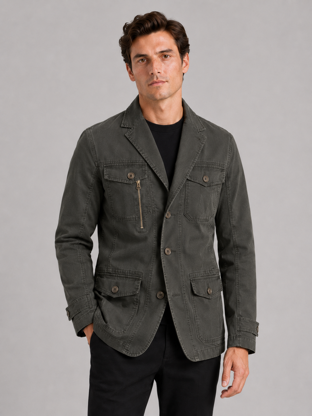 Men's military windbreaker jacket – Green front view – Edward & Lawsen