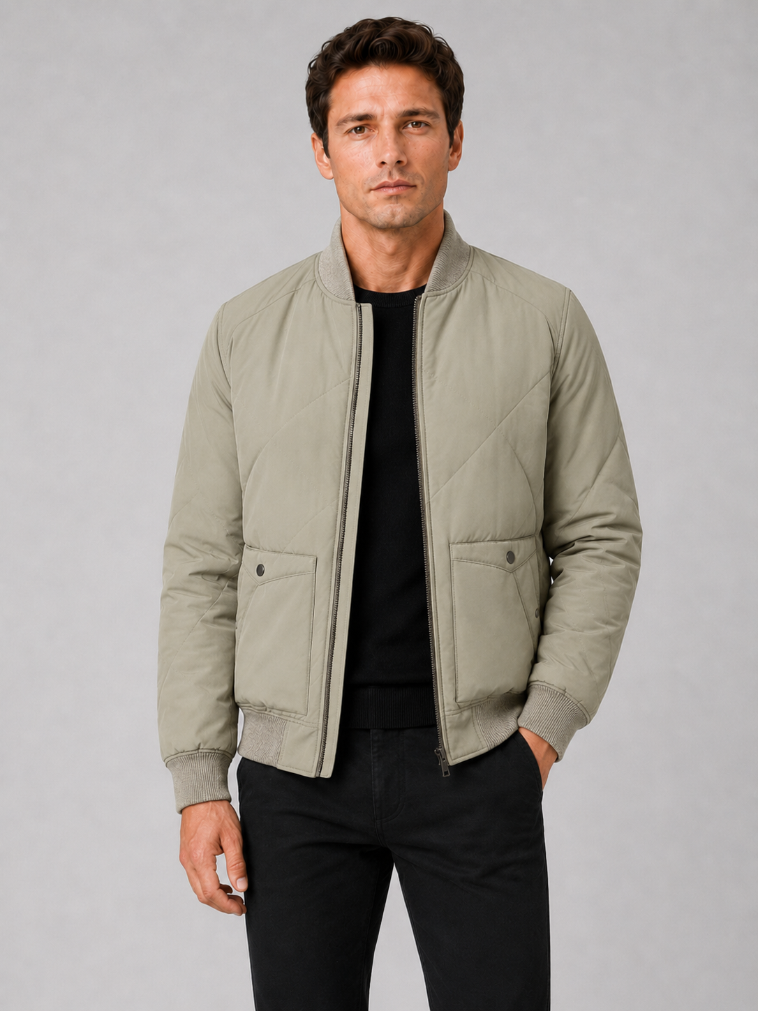 Men's baseball jacket – Green front view – Edward & Lawsen