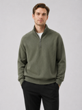 Men's loose fit stand collar quarter-zip sweater – Green front view – Edward & Lawsen