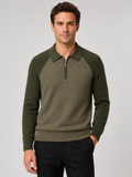 Men's quarter zip polo sweater – Green front view – Edward & Lawsen