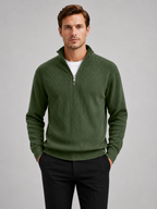 Men's ribbed stand collar quarter-zip sweater – Green front view – Edward & Lawsen