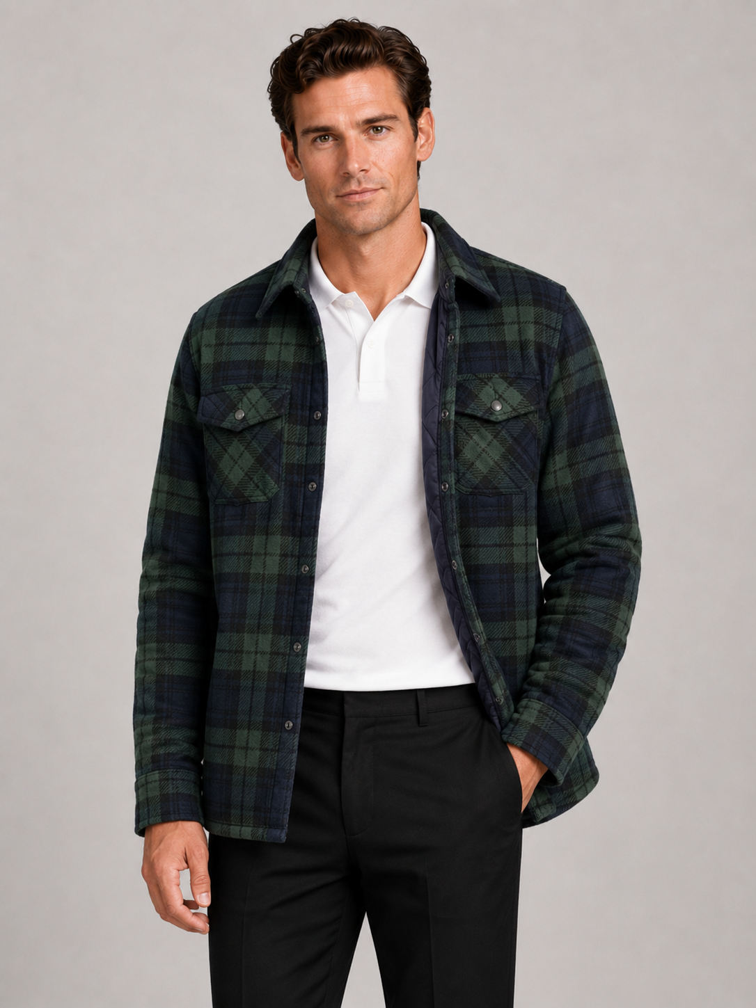Men's quilted jacket – Green front view – Edward & Lawsen
