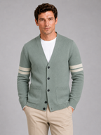 Men's striped color block cardigan – Green front view – Edward & Lawsen