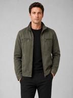 Men's washed cotton fall jacket – Green front view – Edward & Lawsen