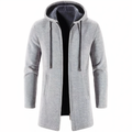 Men's long textured hooded jacket – Light Grey – Edward Lawson