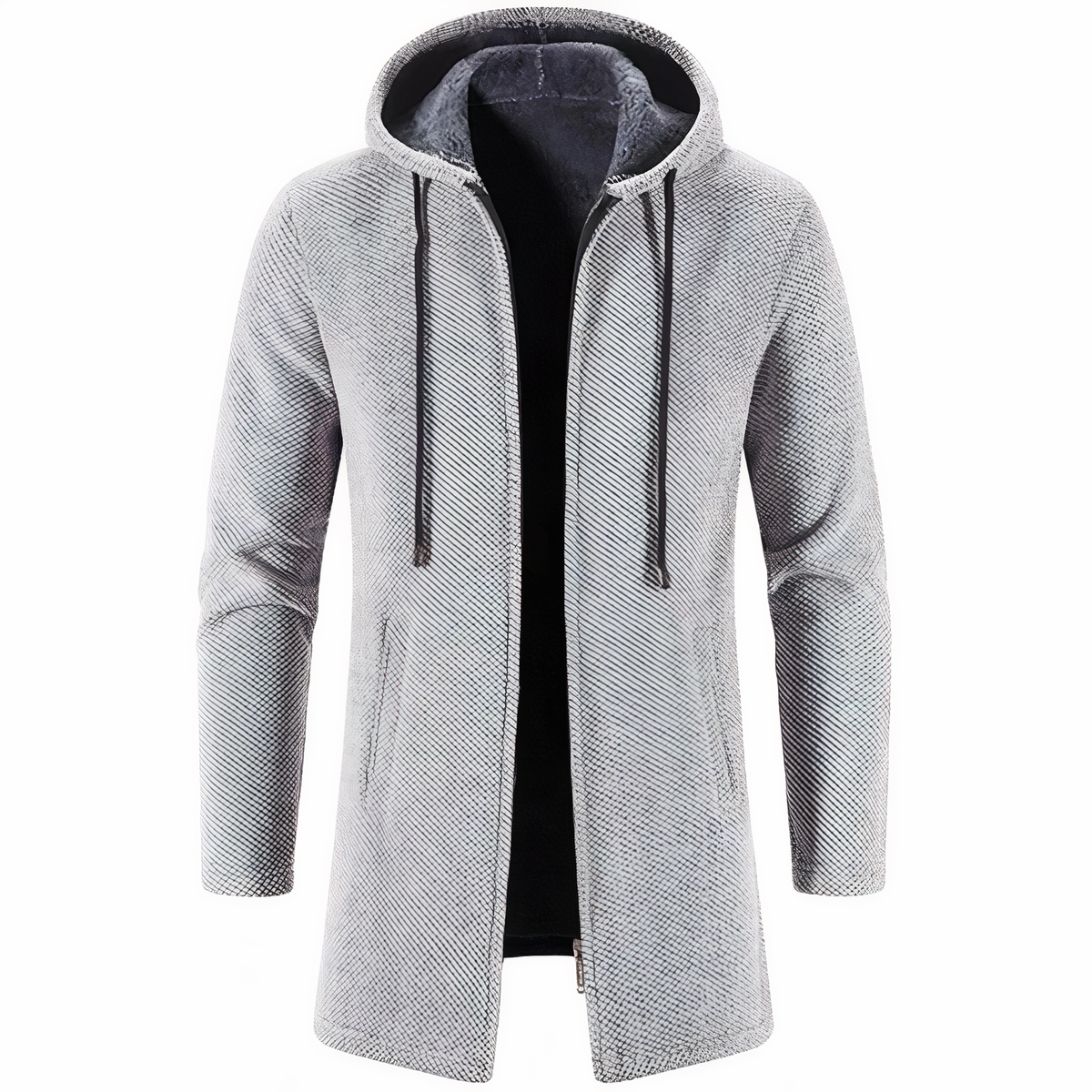 Men's long textured hooded jacket – Light Grey – Edward Lawson