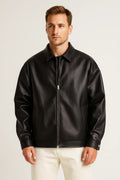 Men's oversized biker jacket – Black front view – Edward Lawson