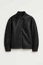 Men's oversized biker jacket – Black detail view – Edward Lawson