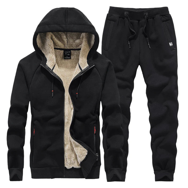 Men's fleece-lined winter tracksuit set – black – Edward Lawson