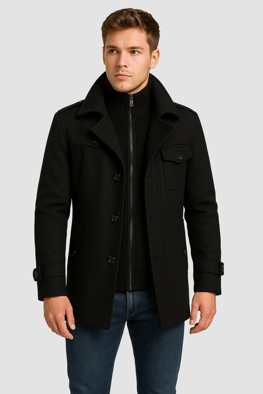 Men's thermal-lined winter jacket with windproof collar – black – Edward Lawson