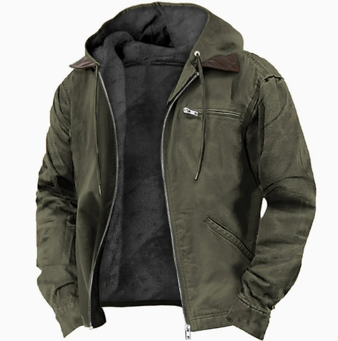 Men's hooded fleece-lined transitional jacket – army green – Edward Lawson