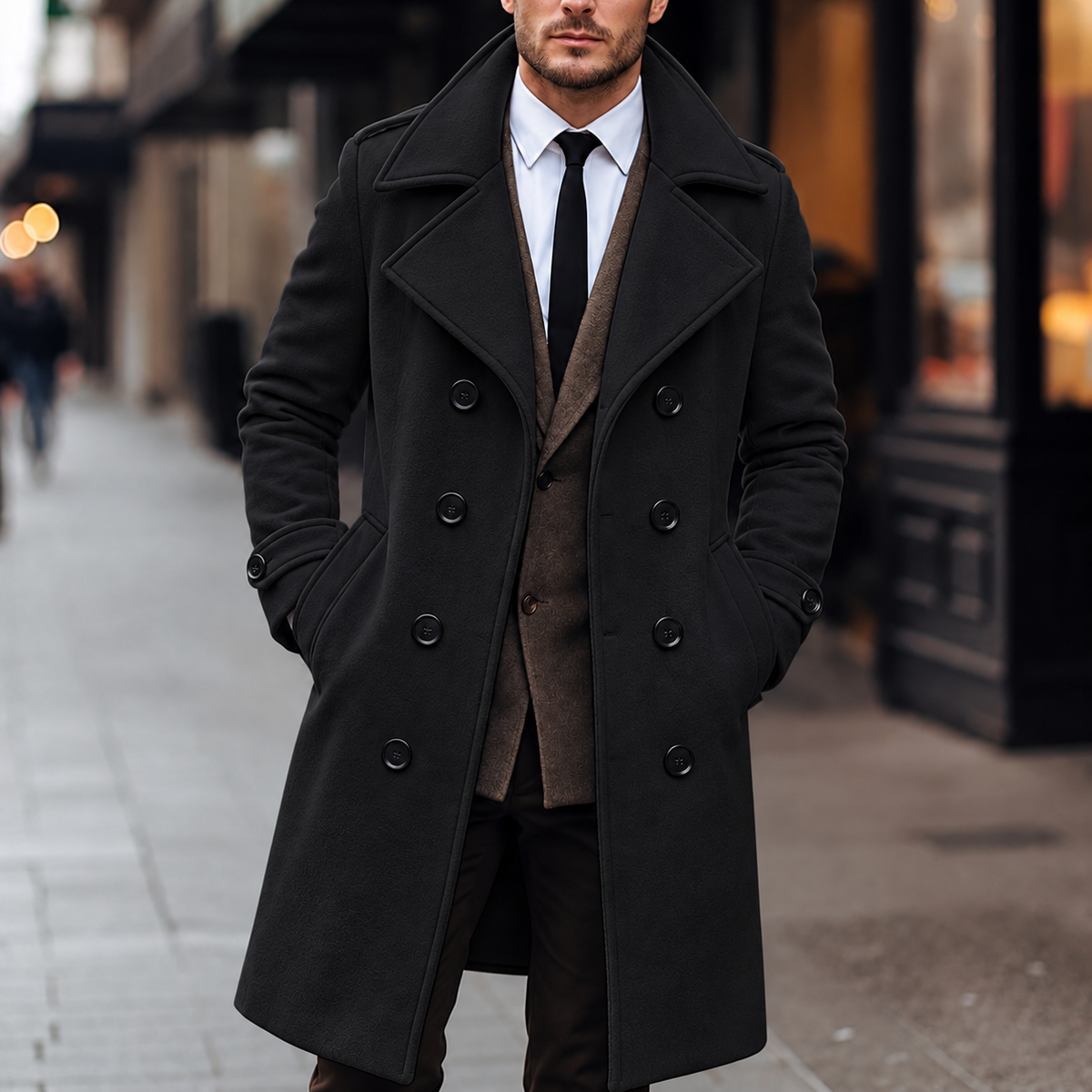 Men's classic lined wool coat – black – Edward Lawson