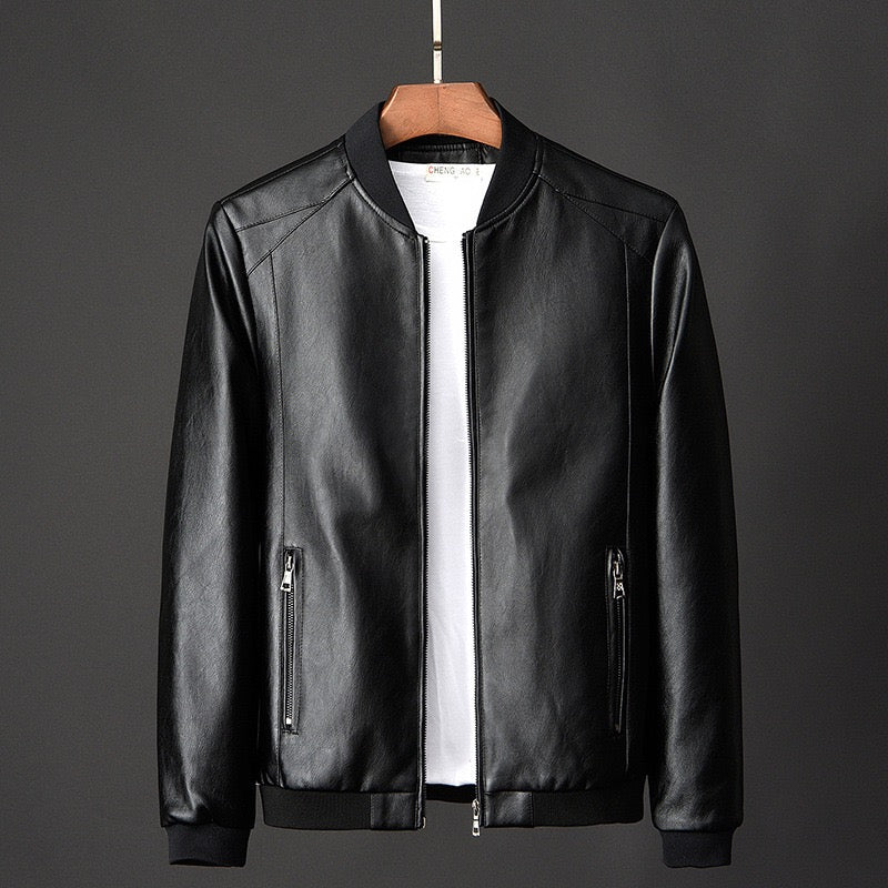Men's slim PU leather bomber jacket – black – Edward Lawson