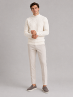 Men's jacquard cable knit mock neck sweater – Ivory full view – Edward & Lawsen