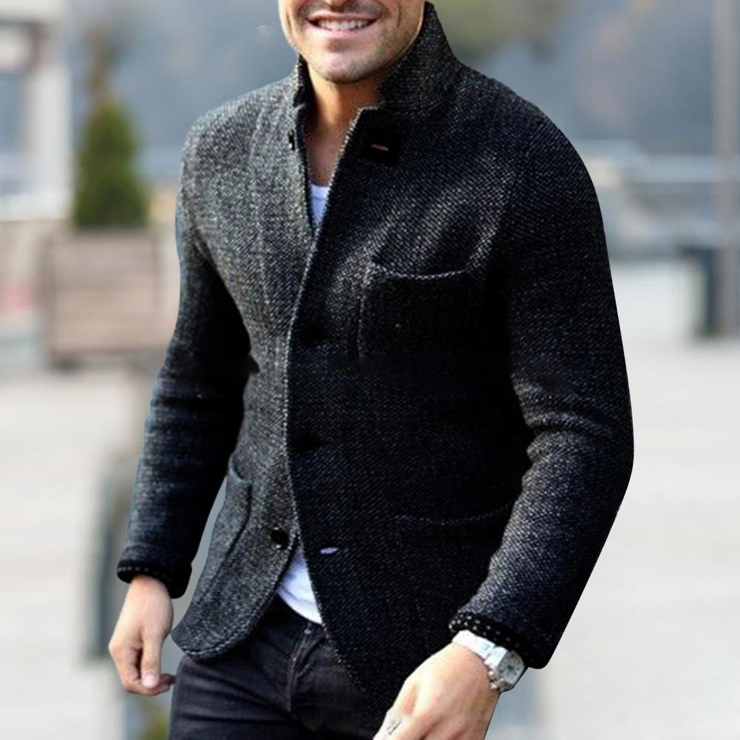 Men's structured knit cardigan – Black – Edward Lawson