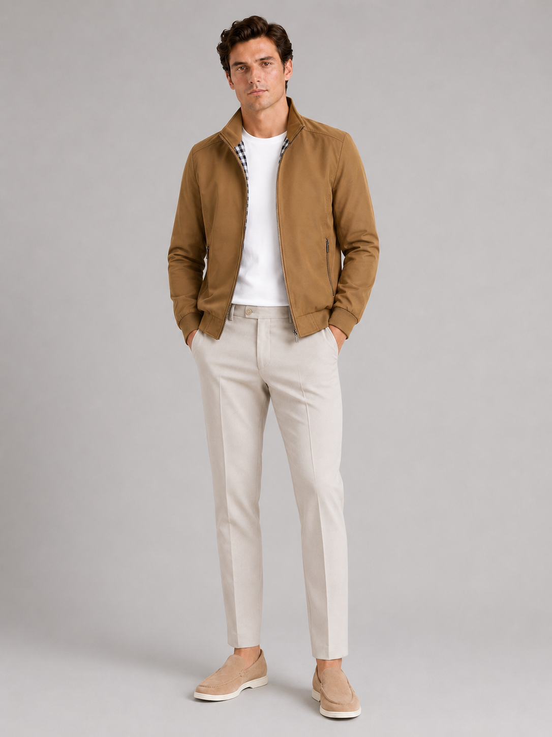 Men's bomber jacket – Khaki full view – Edward & Lawsen