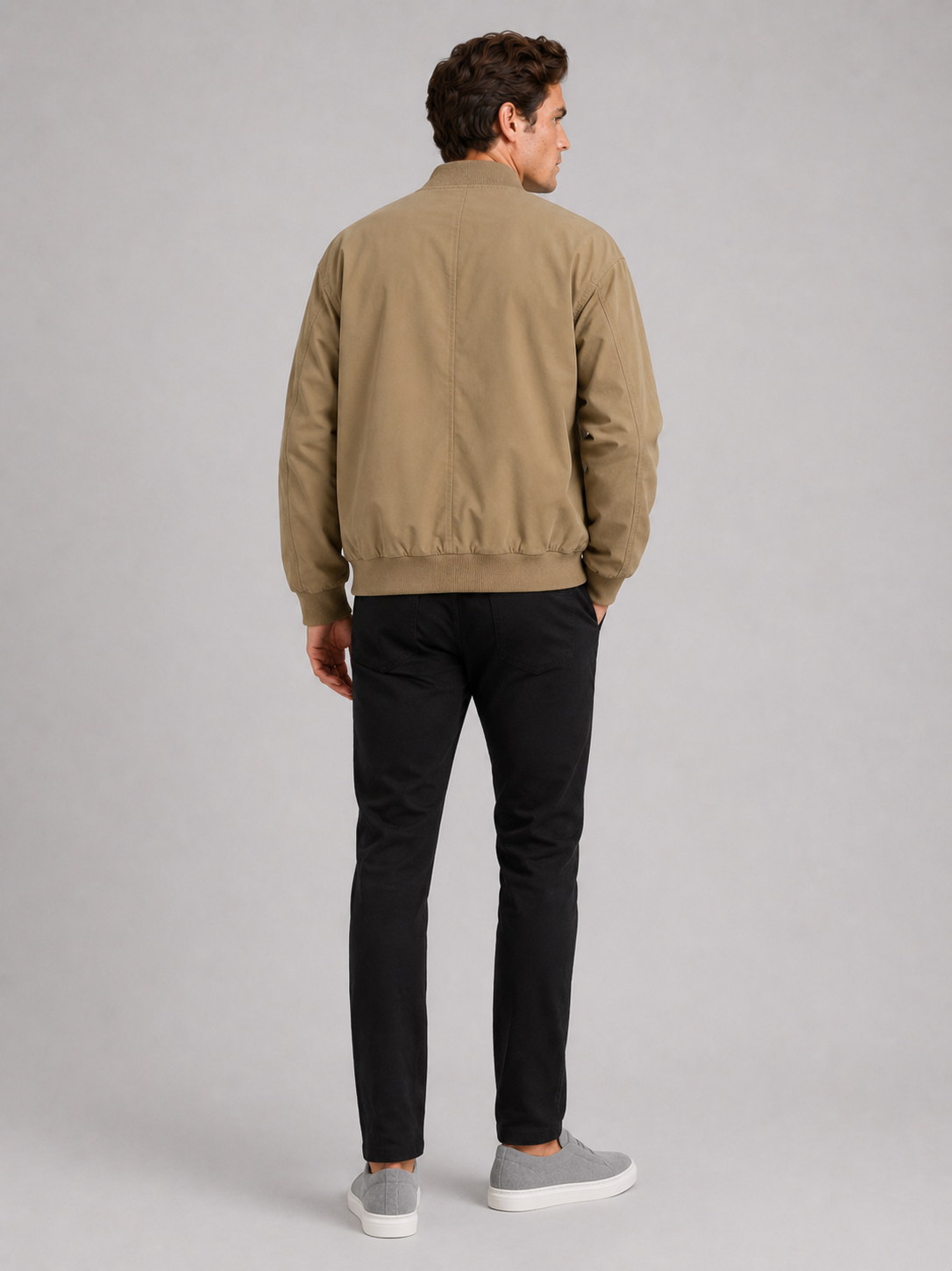 Men's loose fit bomber jacket – Khaki back view – Edward & Lawsen