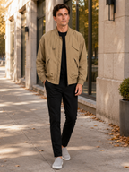 Men's loose fit bomber jacket – Khaki lifestyle view – Edward & Lawsen