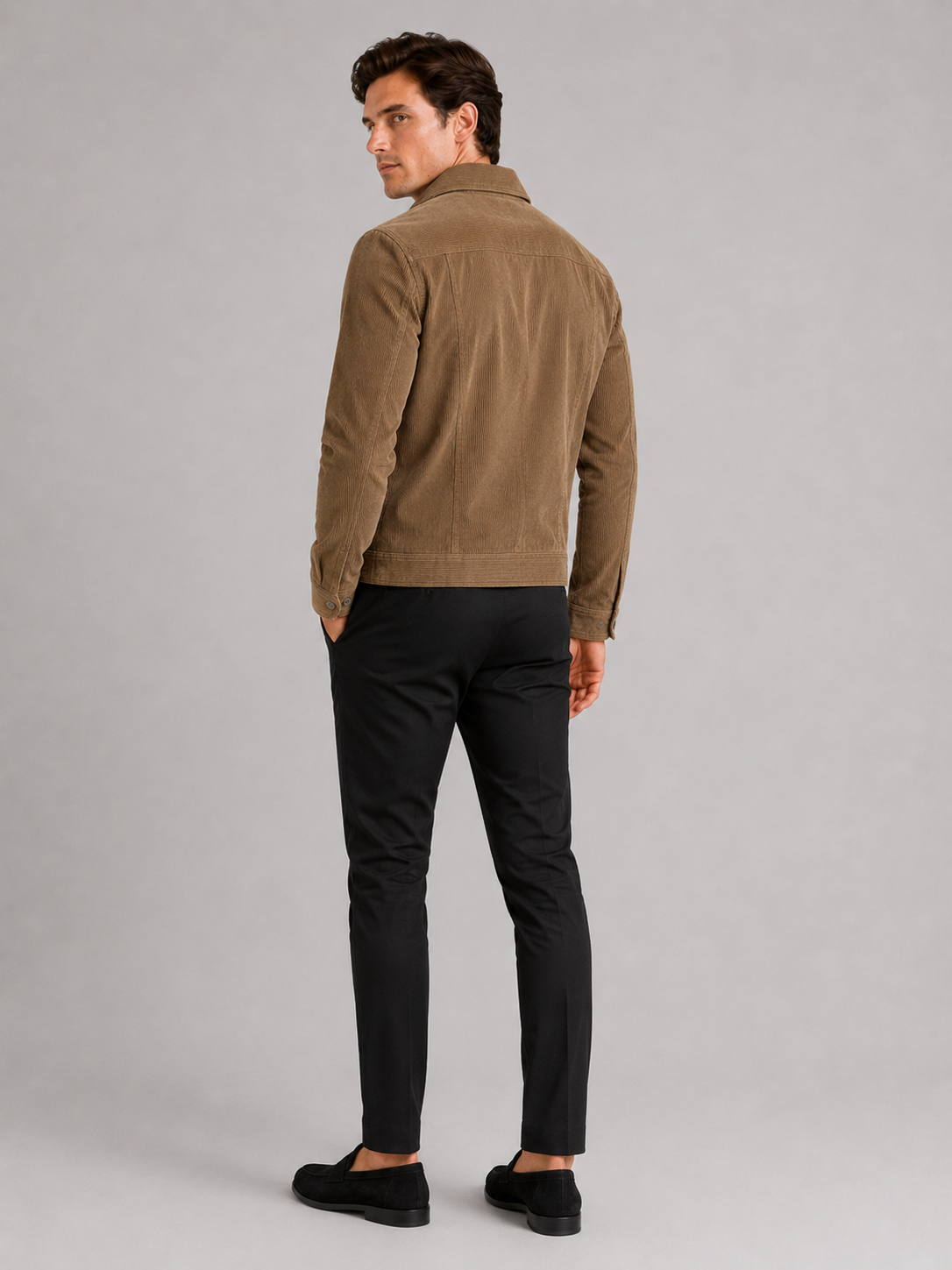 Men's corduroy jacket – Khaki back view – Edward & Lawsen
