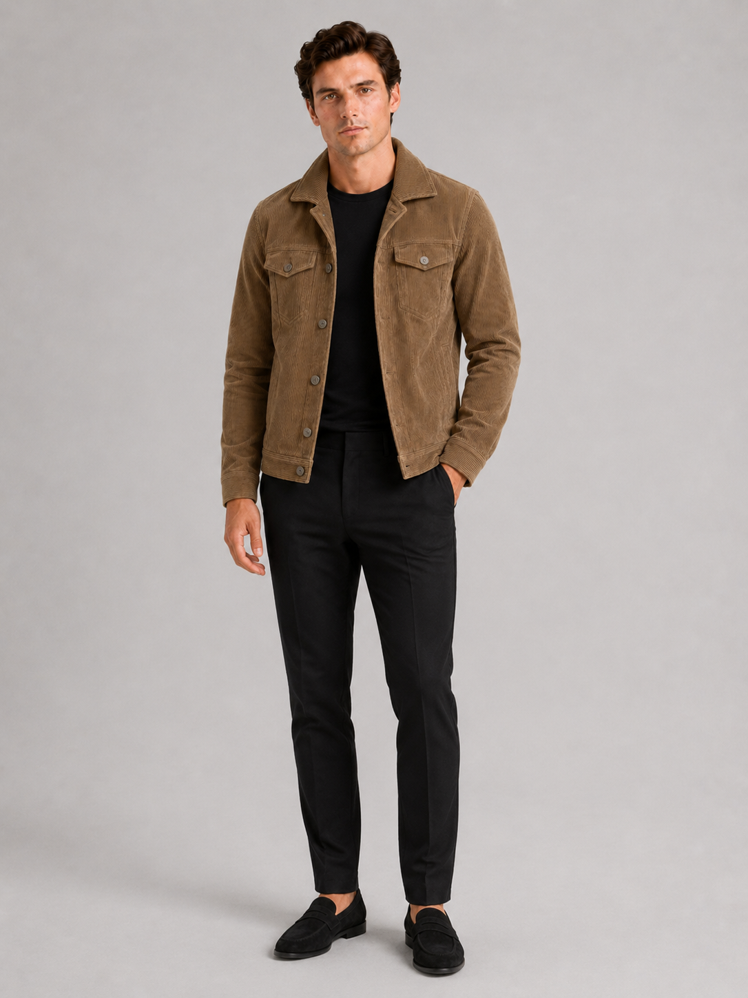 Men's corduroy jacket – Khaki full view – Edward & Lawsen