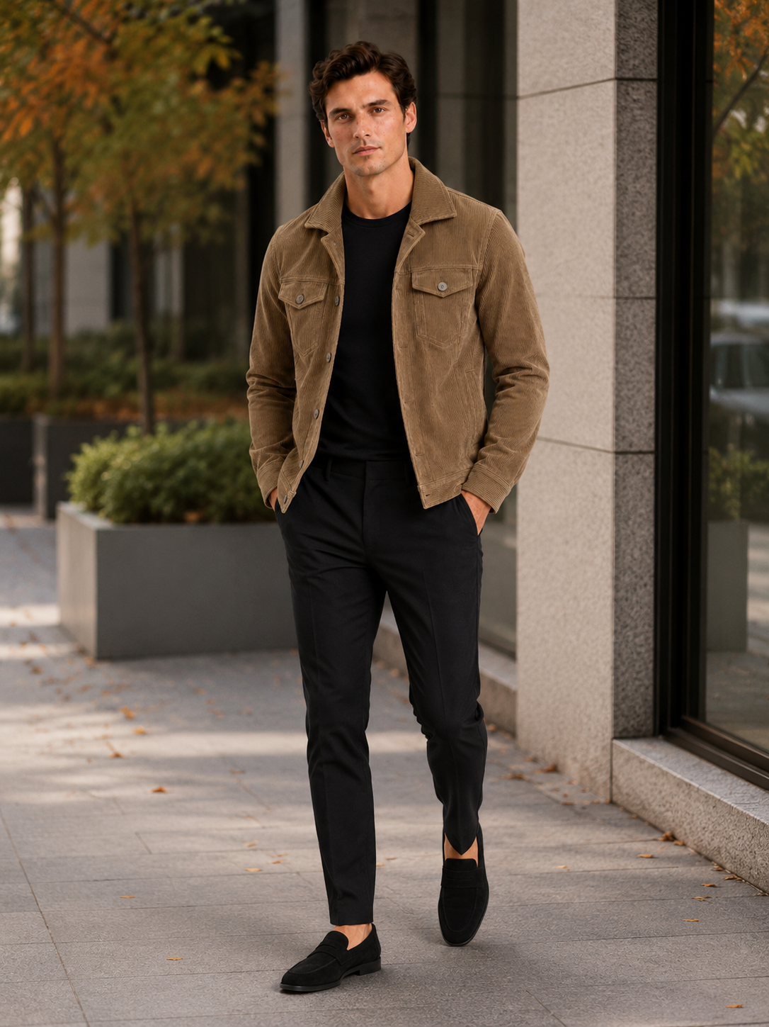 Men's corduroy jacket – Khaki lifestyle view – Edward & Lawsen