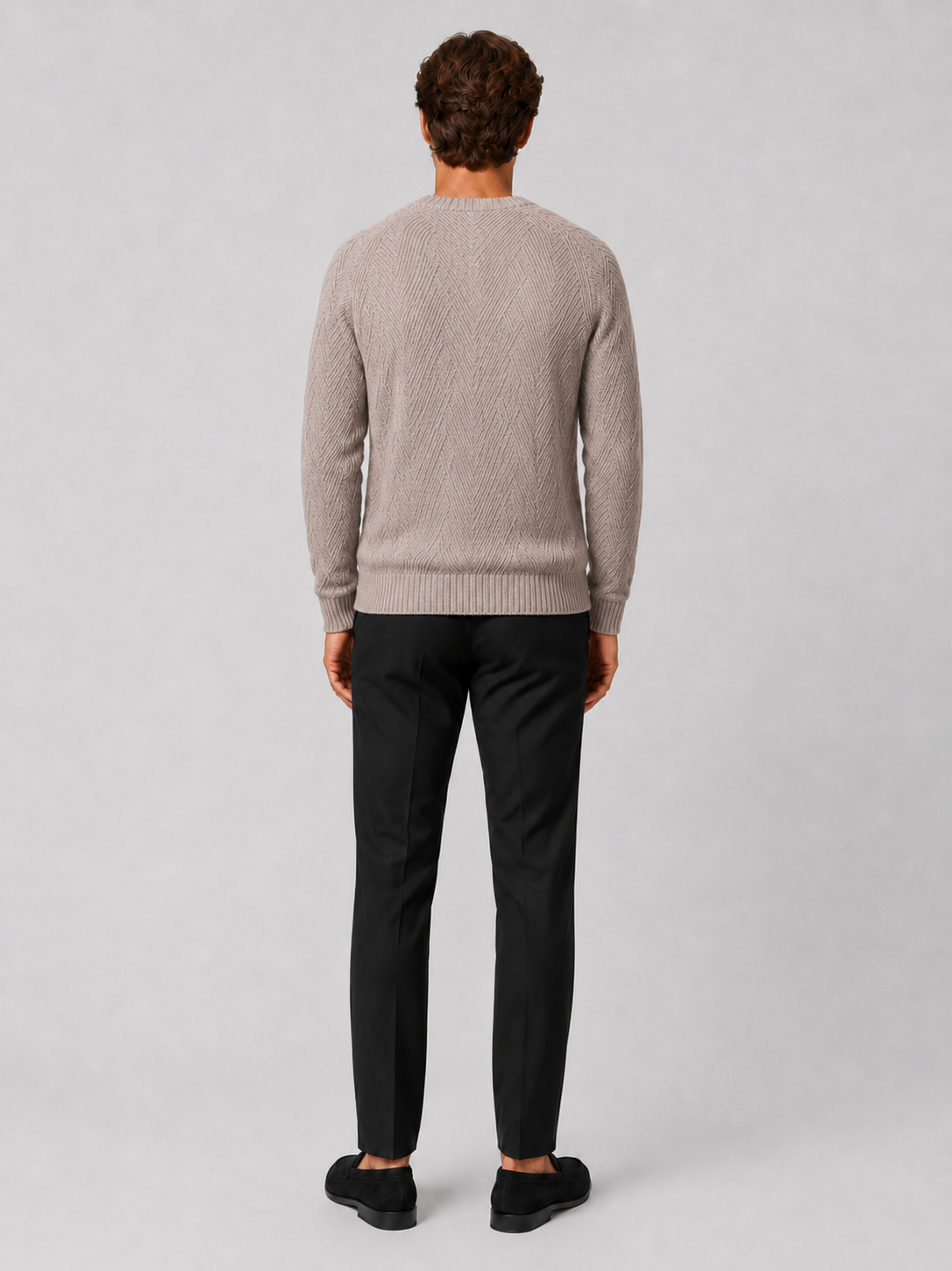 Men's crewneck sweater – Khaki back view – Edward & Lawsen