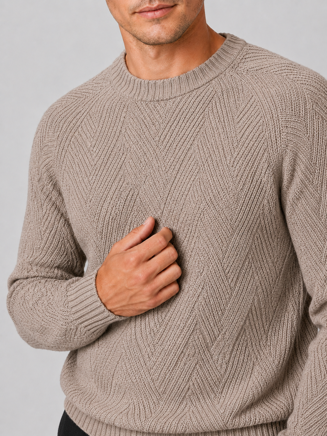 Men's crewneck sweater – Khaki detail view – Edward & Lawsen